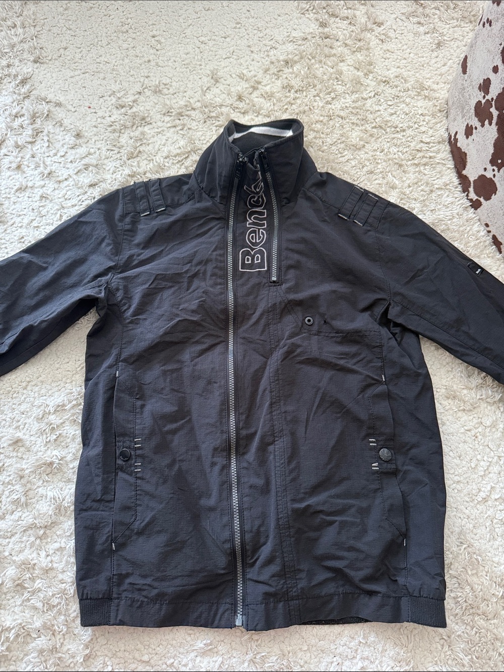 Bench Men’s Black Windbreaker Jacket with Branded Zip Placket